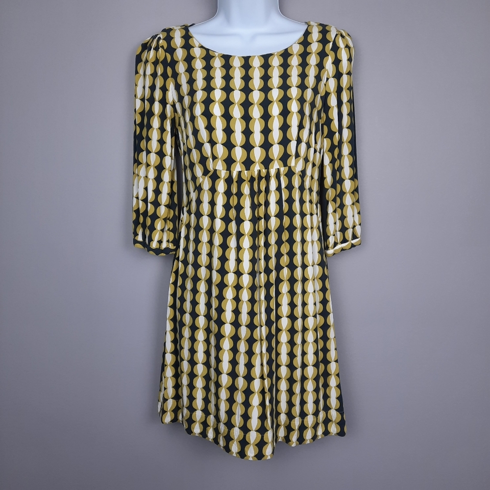 Boden Gray and Green Geometric Print 3/4 Sleeve Retro Mod Mini Dress size 2